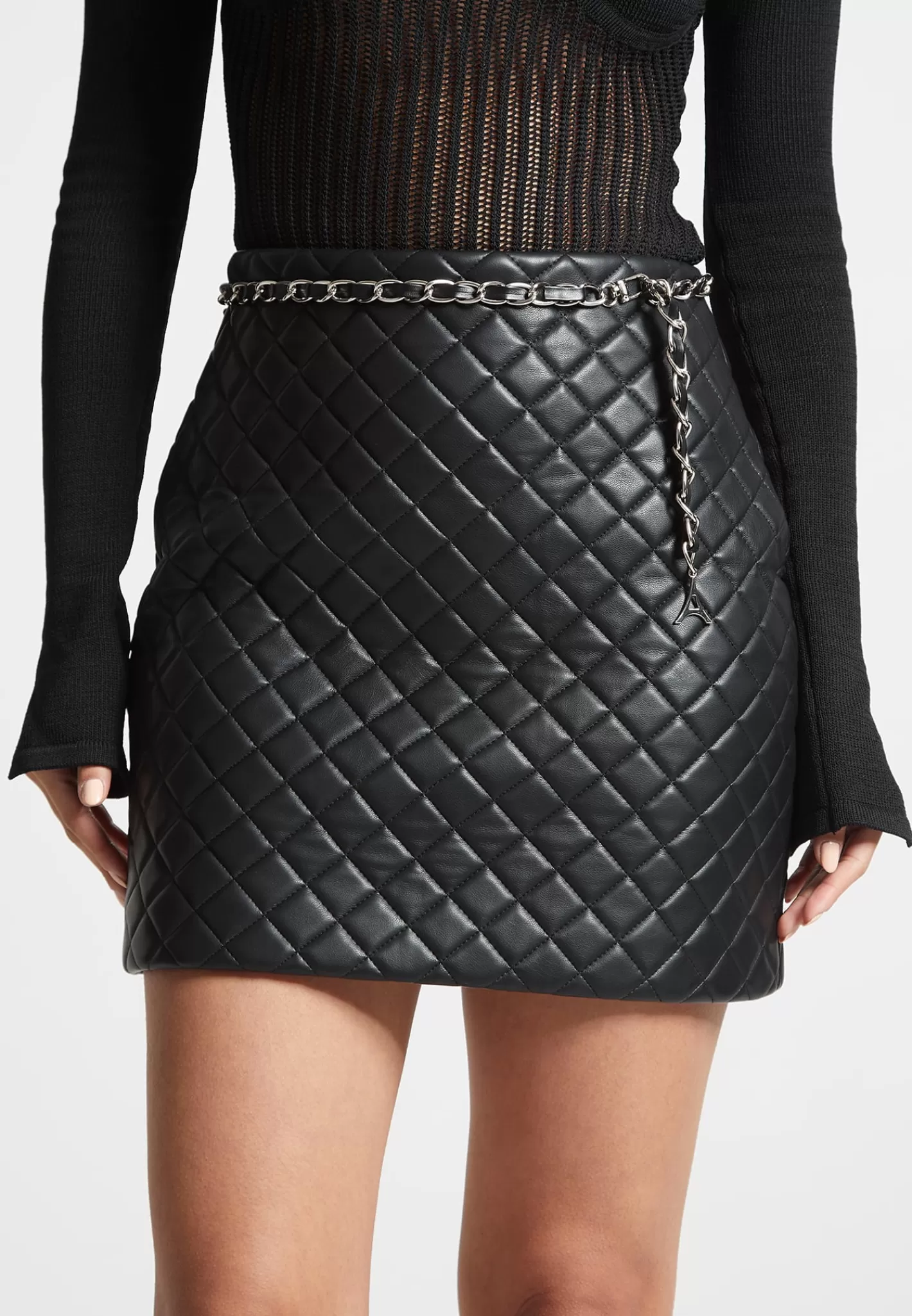 Vegan Leather Quilted Mini Skirt with Chain - -Manière De Voir Hot