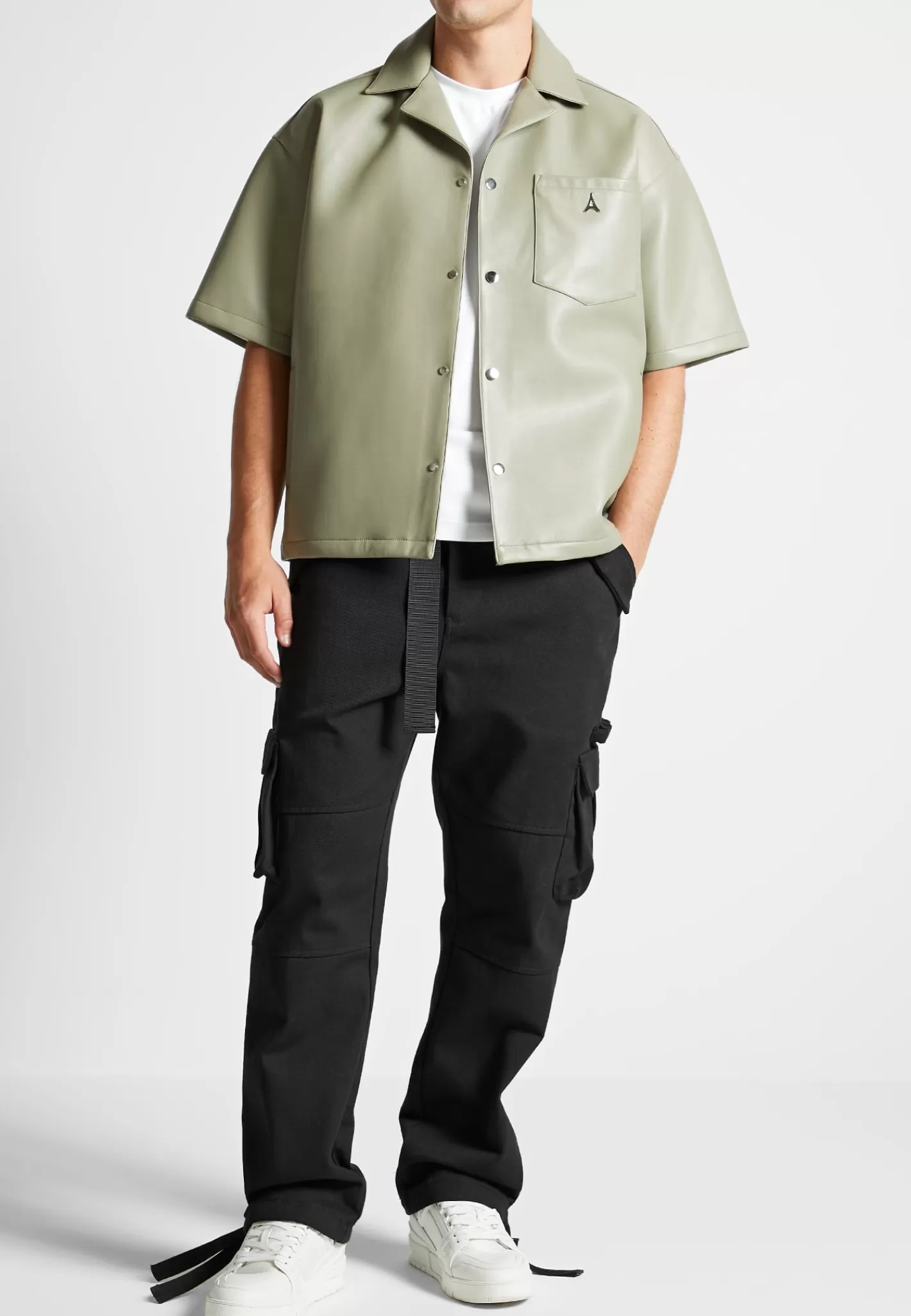 Vegan Leather Revere Shirt - Green-Manière De Voir Outlet