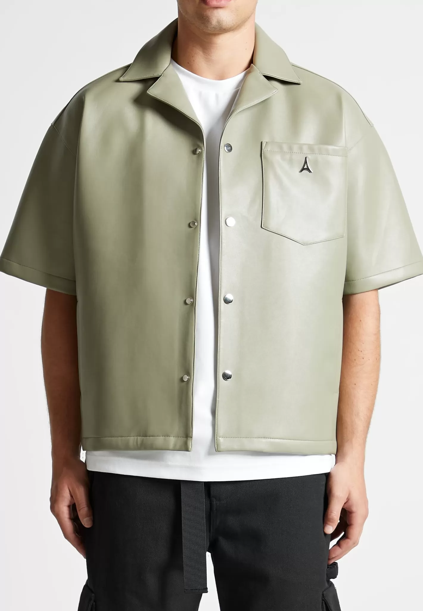 Vegan Leather Revere Shirt - Green-Manière De Voir Outlet