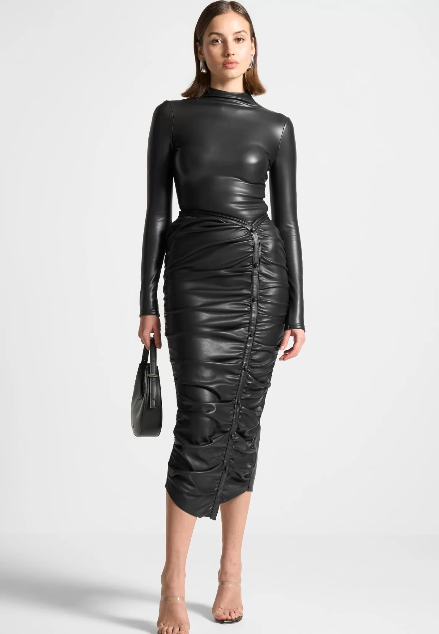 Vegan Leather Ruched Midaxi Skirt - -Manière De Voir Discount