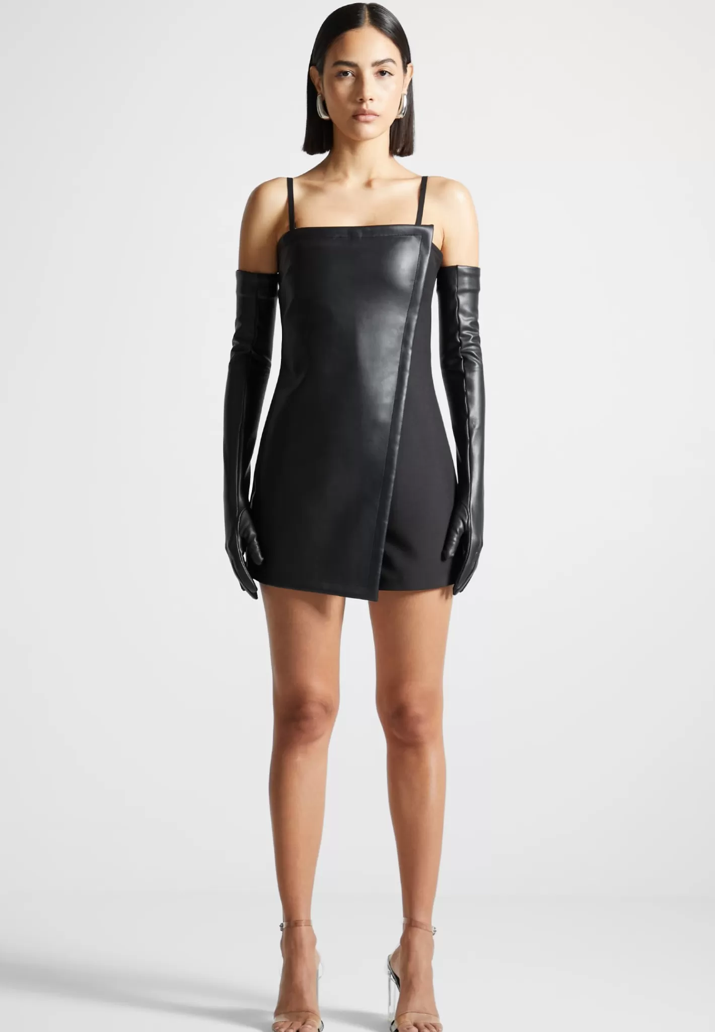 Vegan Leather Tailored Playsuit with Gloves - -Manière De Voir Flash Sale