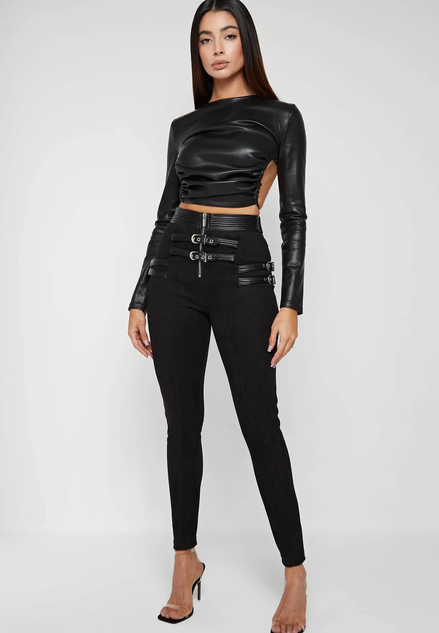 Vegan Suede Buckle Detail Leggings - -Manière De Voir Outlet