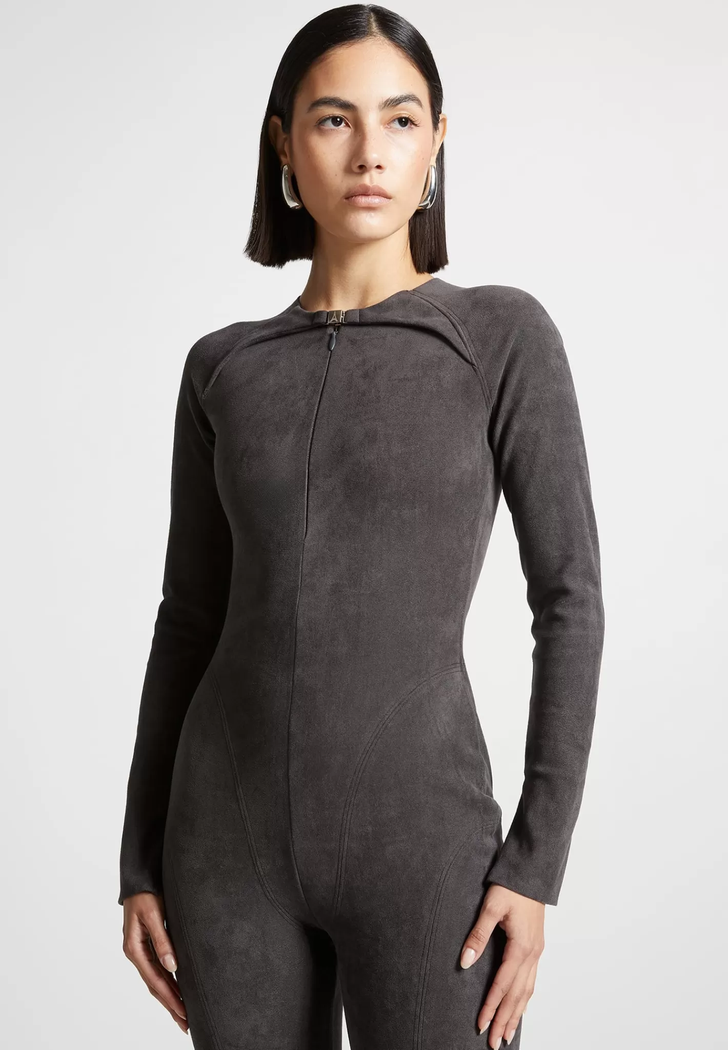 Vegan Suede Jumpsuit - Dark Grey-Manière De Voir Cheap