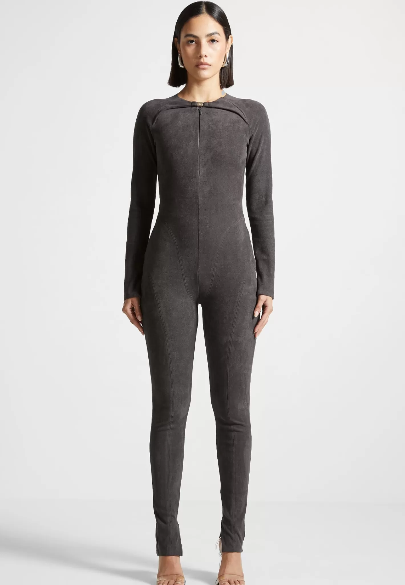 Vegan Suede Jumpsuit - Dark Grey-Manière De Voir Cheap