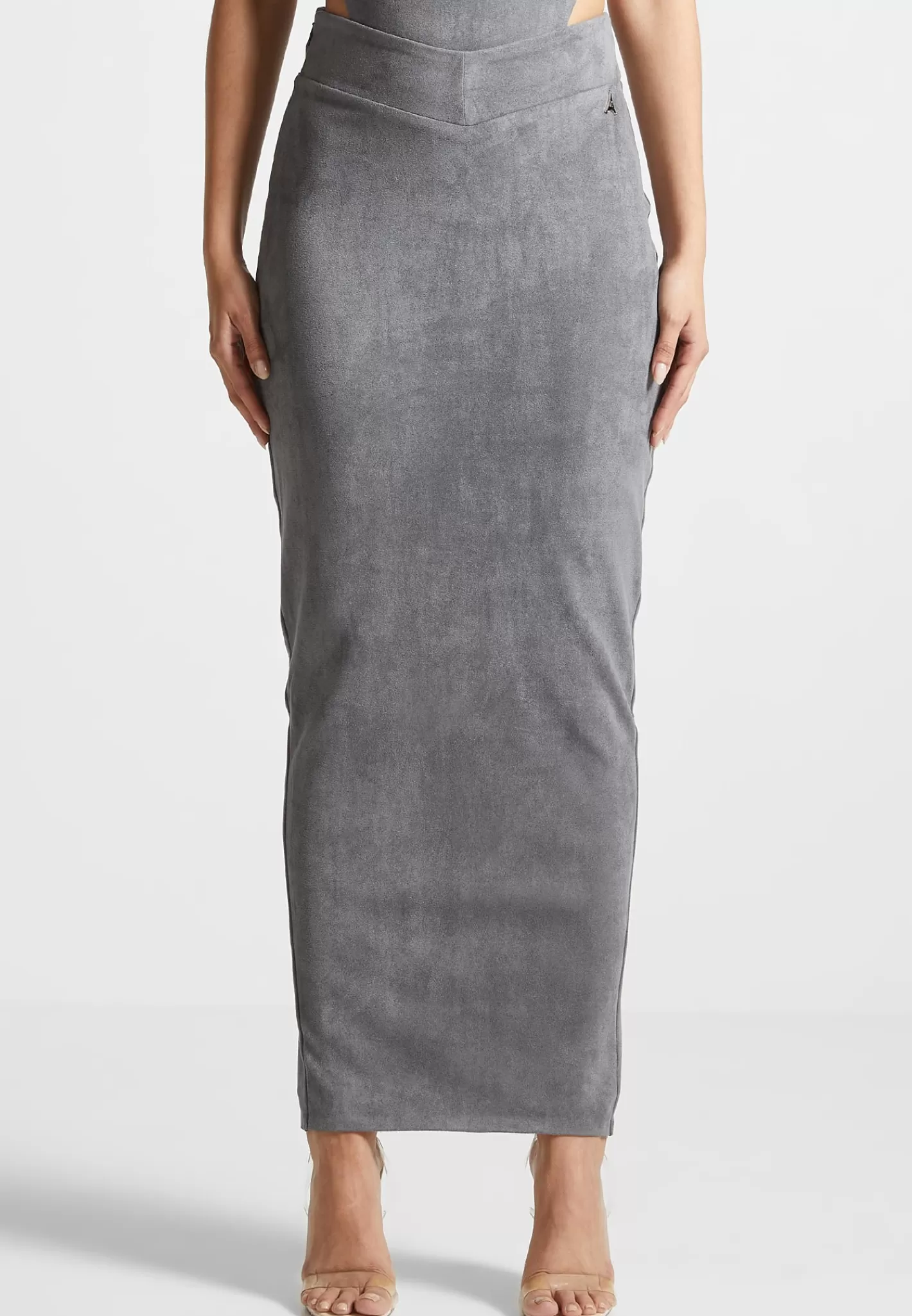 Vegan Suede Midaxi Skirt - Light Grey-Manière De Voir Flash Sale