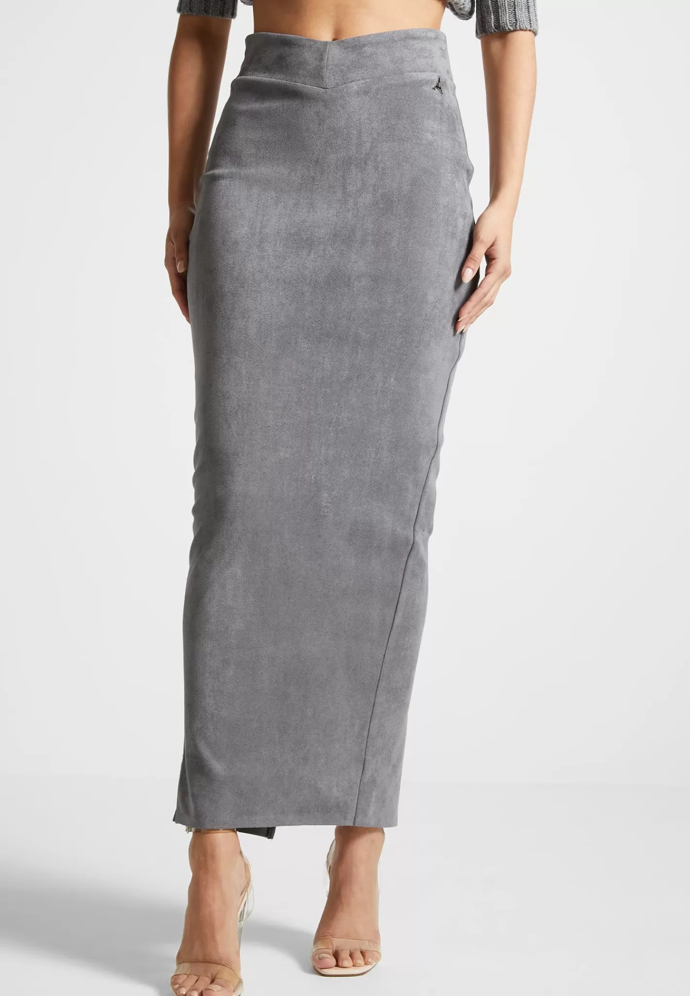 Vegan Suede Midaxi Skirt - Light Grey-Manière De Voir Flash Sale