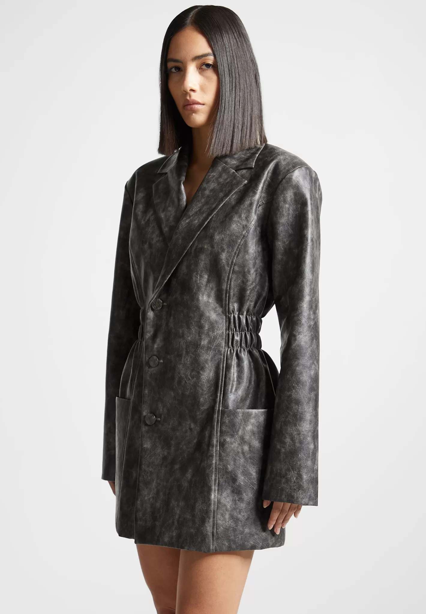 Vintage Double Breasted Vegan Leather Blazer Dress - -Manière De Voir Store
