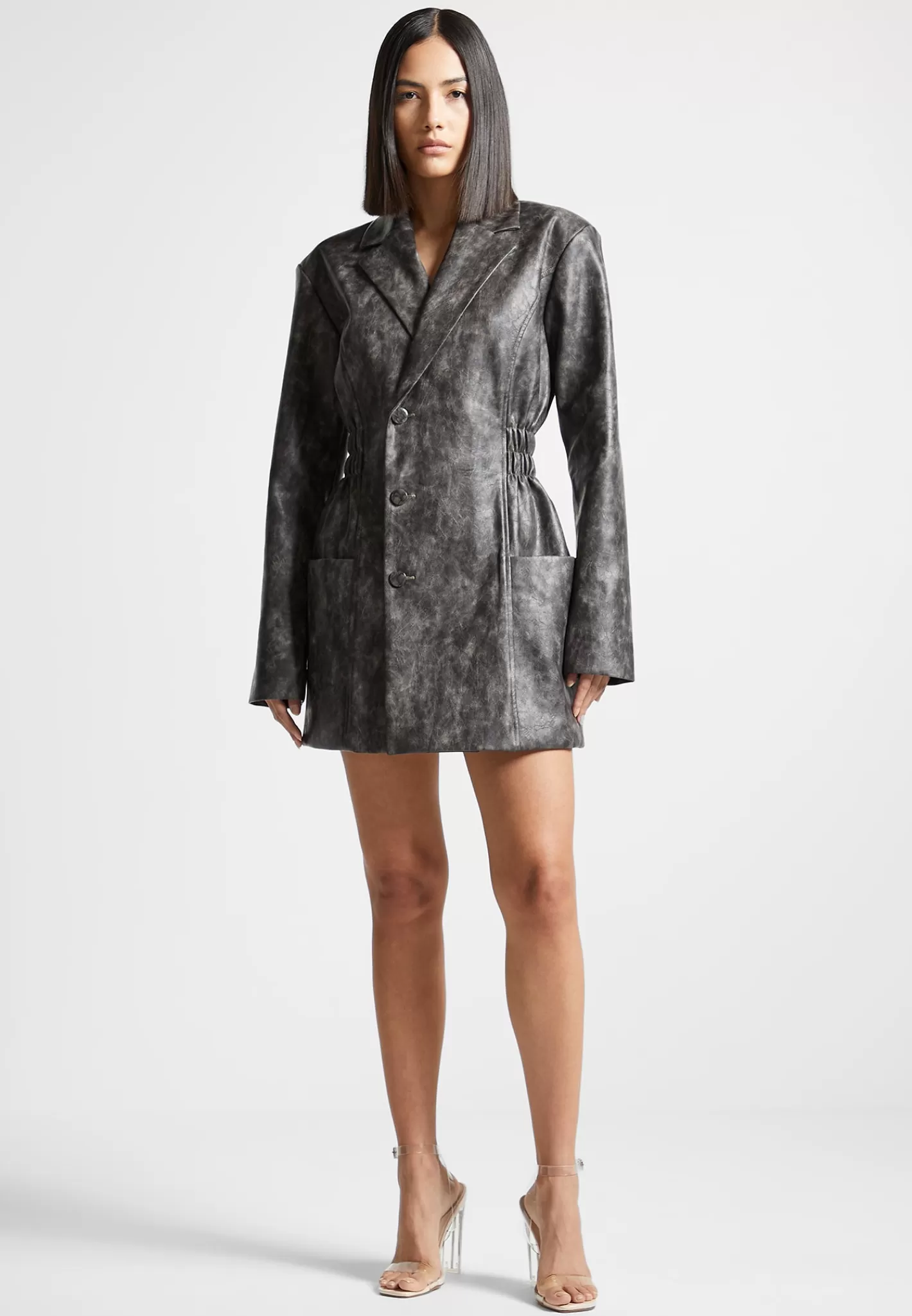 Vintage Double Breasted Vegan Leather Blazer Dress - -Manière De Voir Store