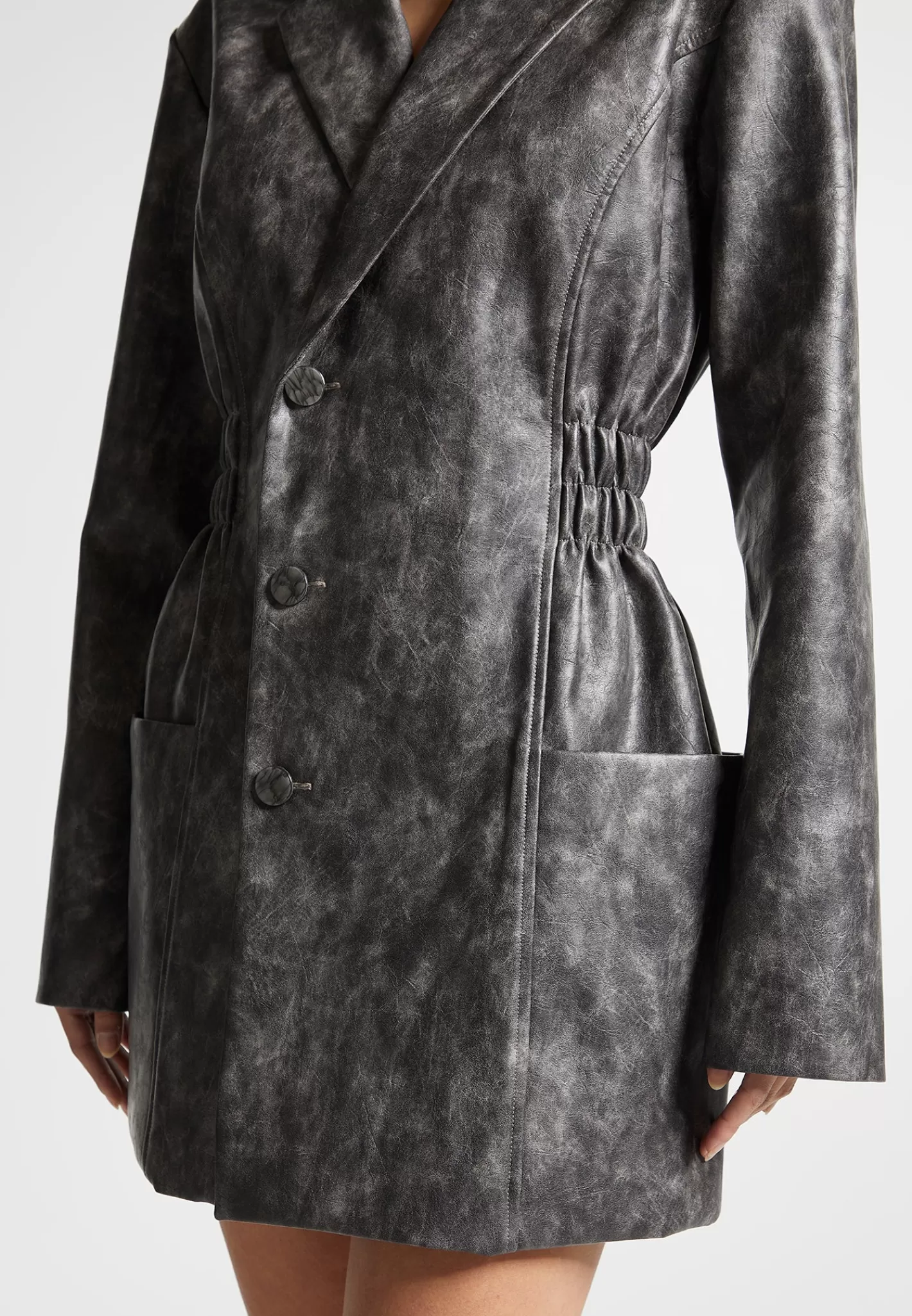 Vintage Double Breasted Vegan Leather Blazer Dress - -Manière De Voir Store