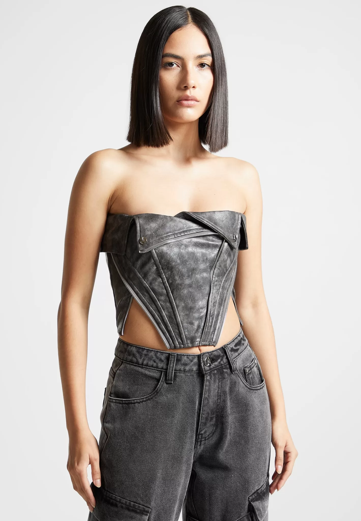 Vintage Vegan Leather Biker Corset - -Manière De Voir Outlet