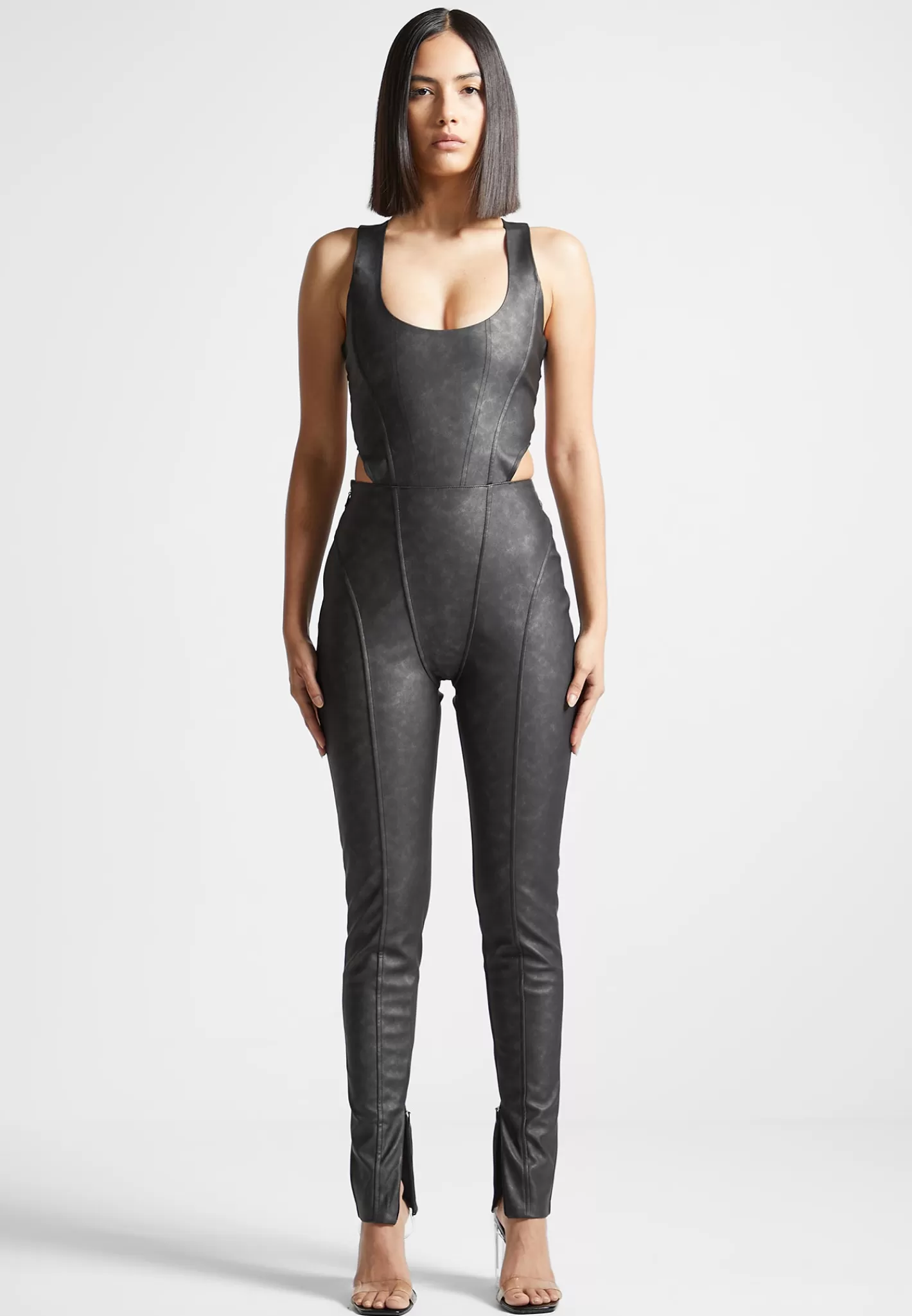Vintage Vegan Leather Corset Jumpsuit - -Manière De Voir Discount