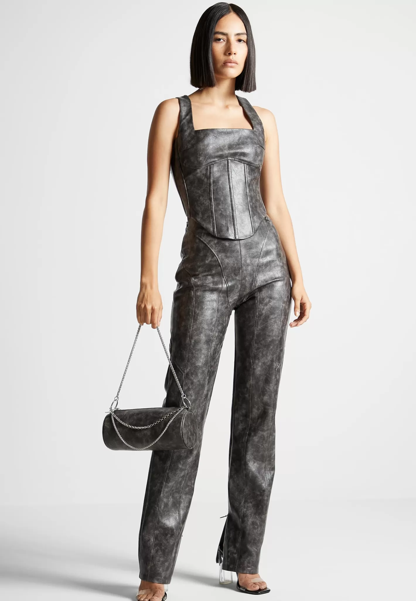 Vintage Vegan Leather Corset Top - -Manière De Voir Cheap
