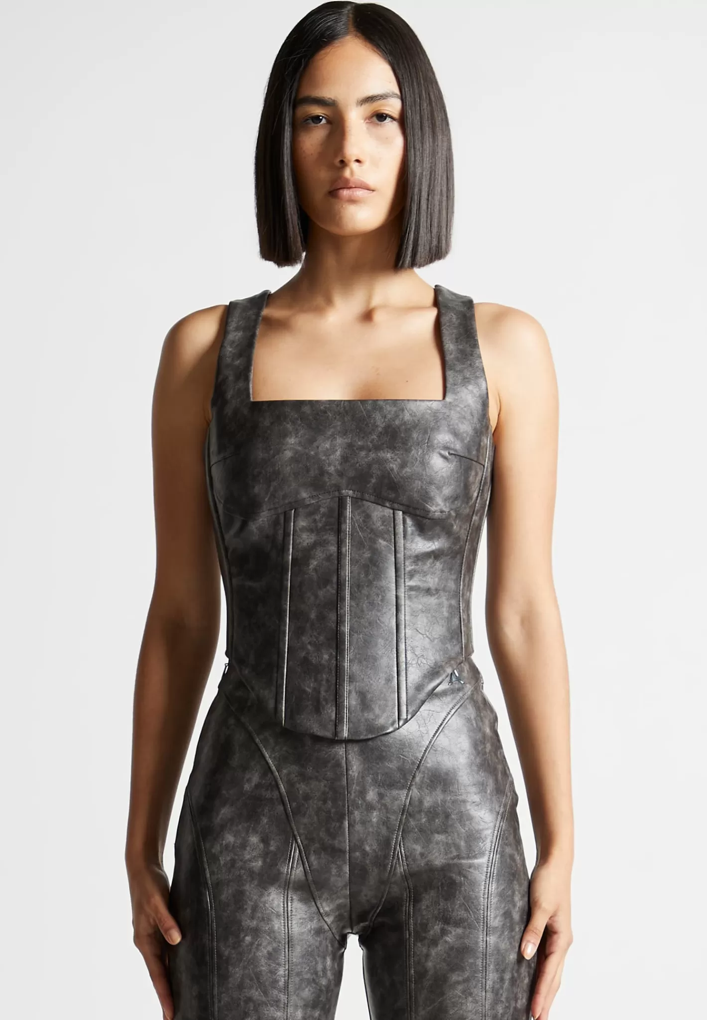 Vintage Vegan Leather Corset Top - -Manière De Voir Cheap