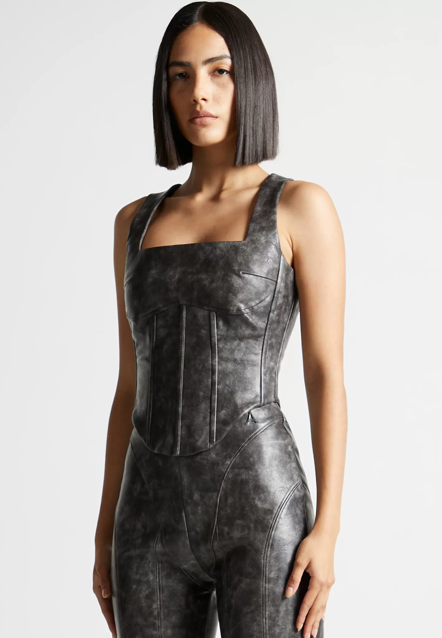Vintage Vegan Leather Corset Top - -Manière De Voir Cheap