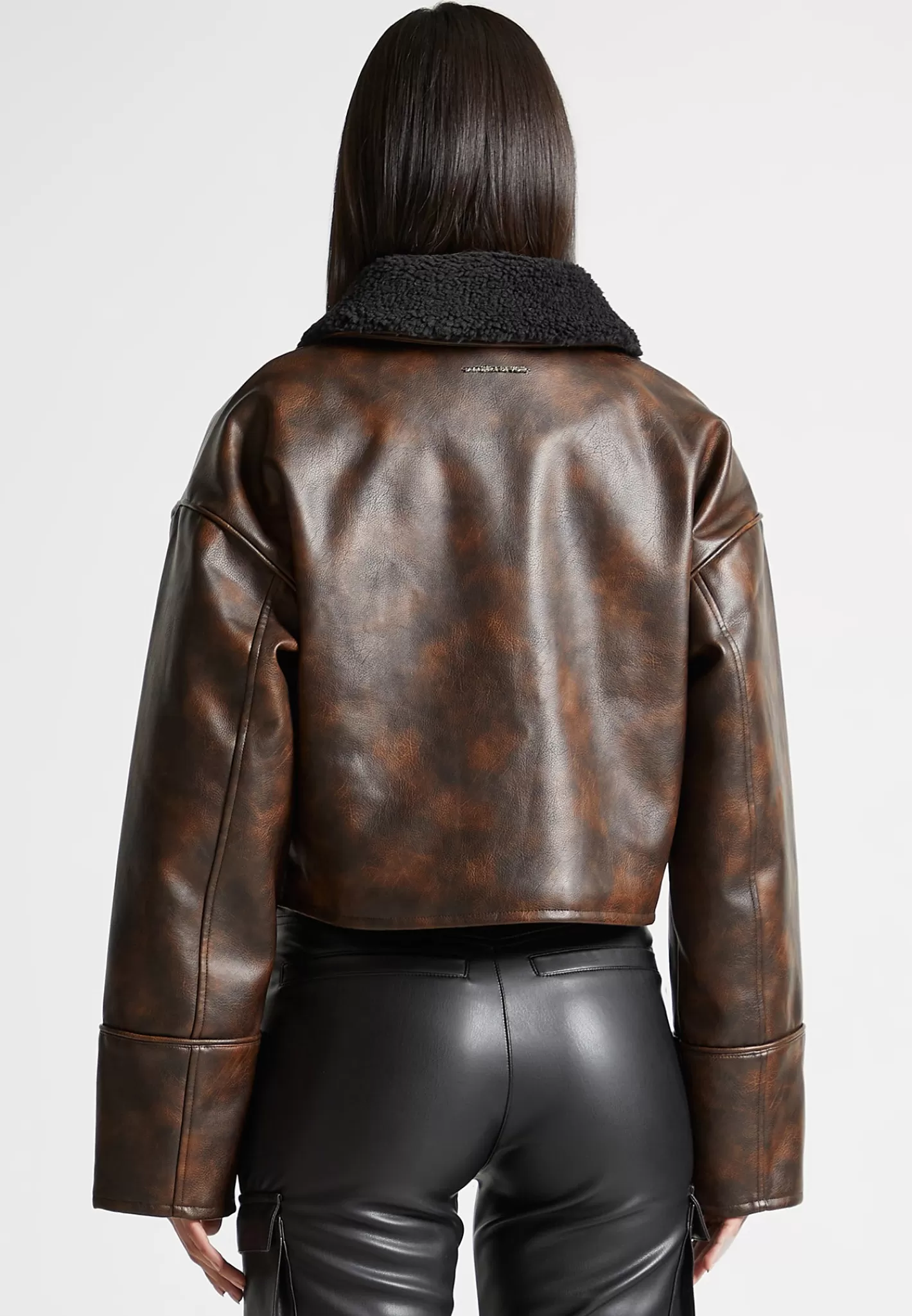 Vintage Vegan Leather Jacket with Detachable Collar - -Manière De Voir Discount