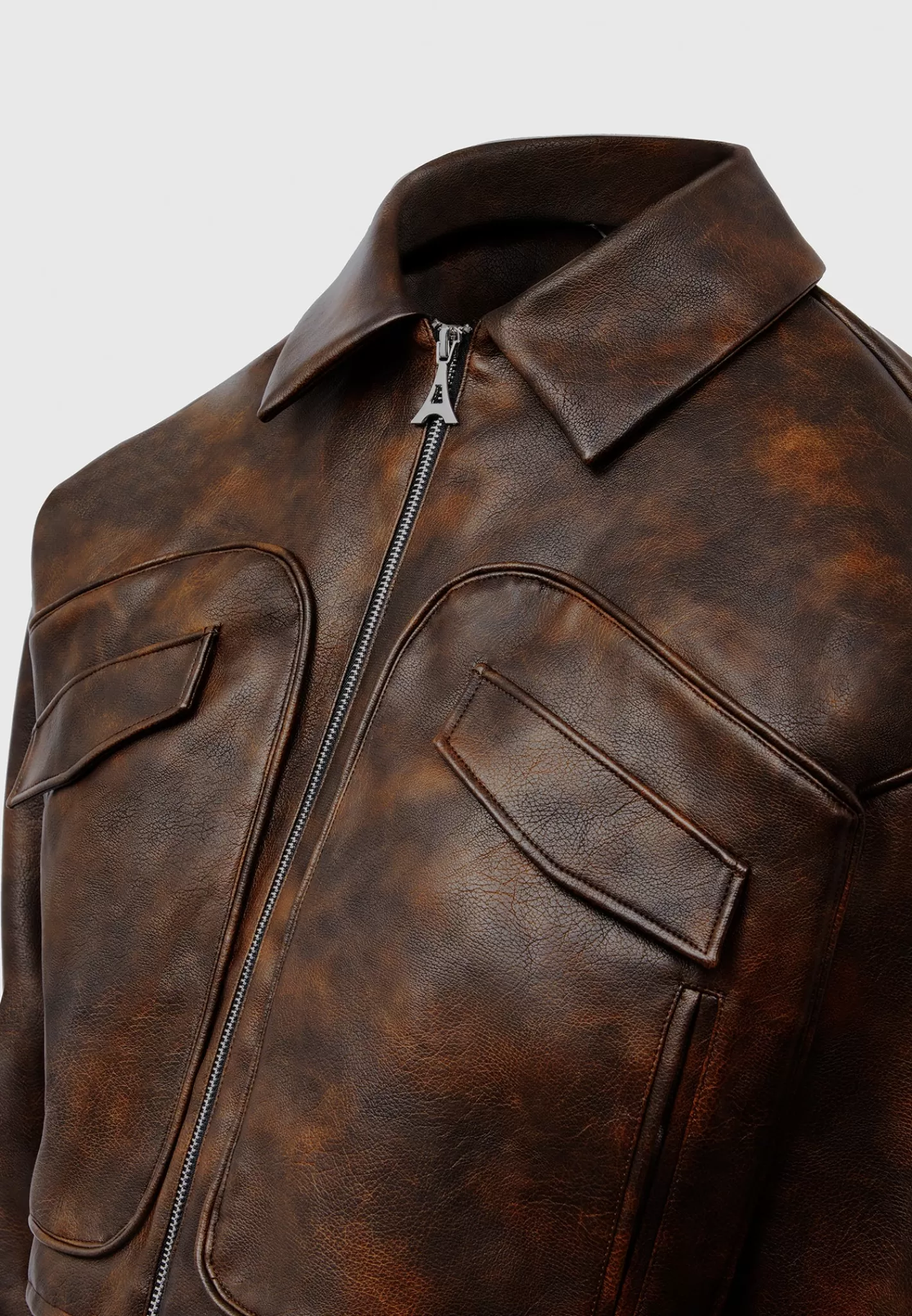 Vintage Vegan Leather Jacket with Detachable Collar - -Manière De Voir Discount
