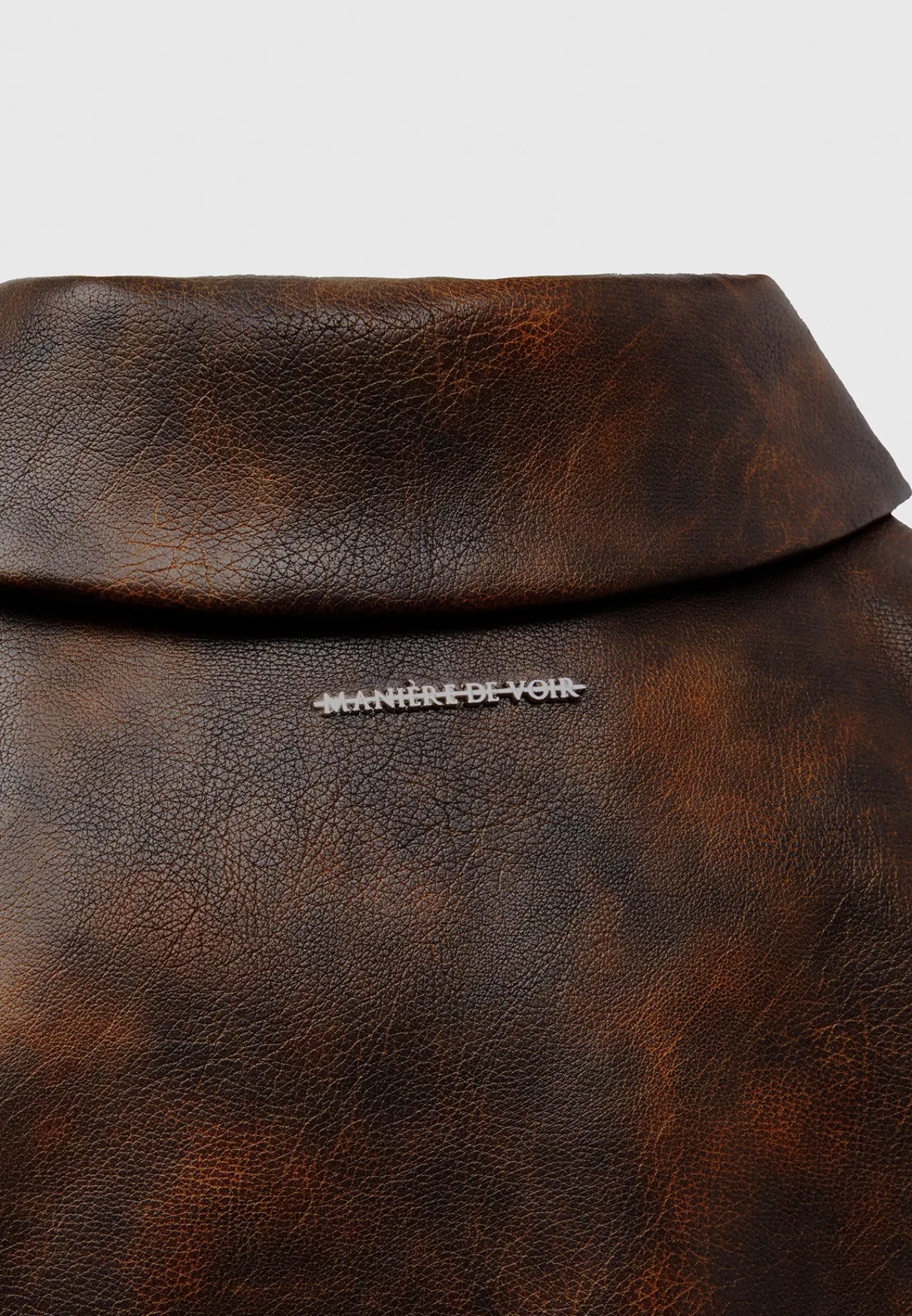 Vintage Vegan Leather Jacket with Detachable Collar - -Manière De Voir Discount