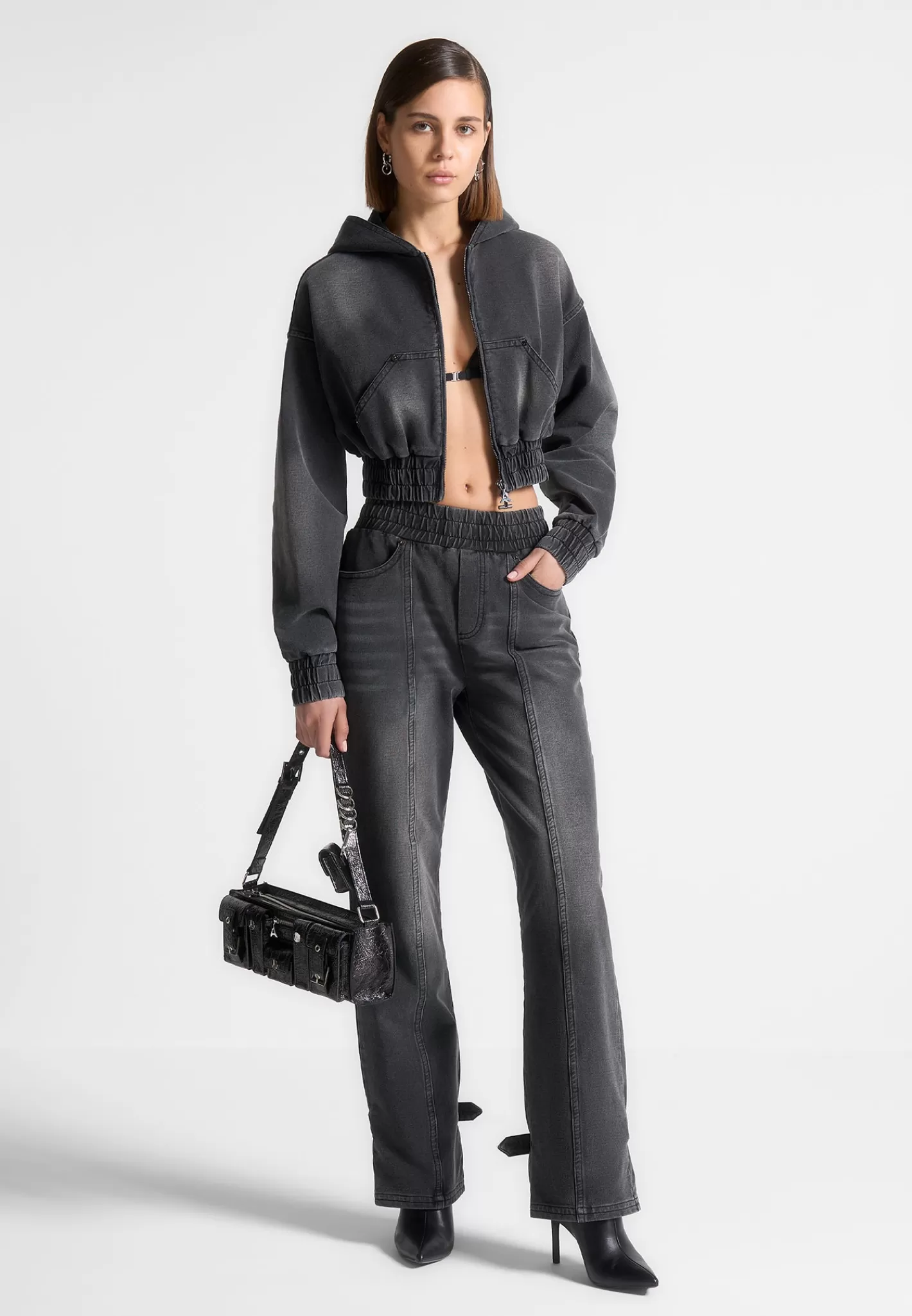 Washed Denim Jersey Hoodie - Washed Black-Manière De Voir Online