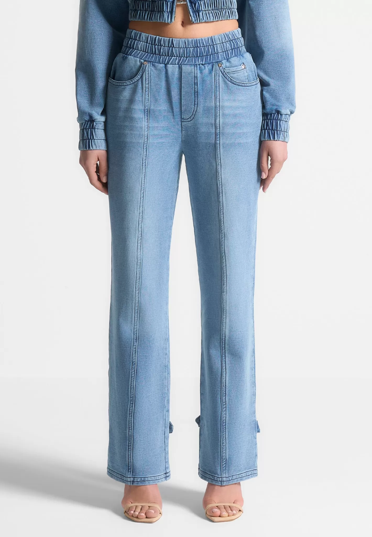 Washed Denim Jersey Joggers - Mid Blue-Manière De Voir Shop