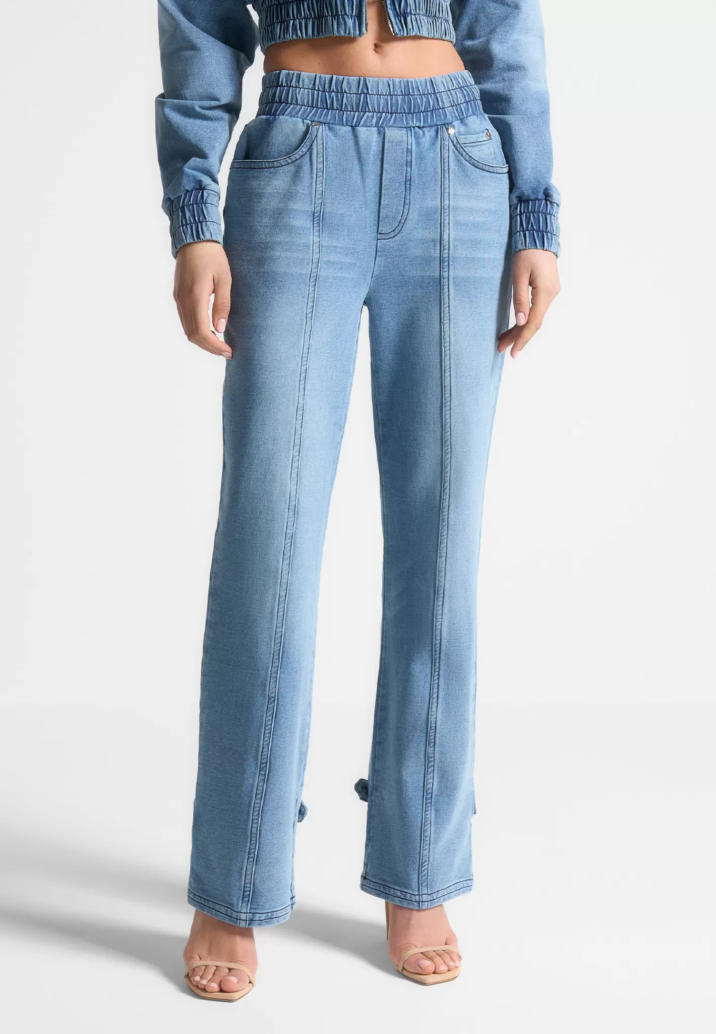Washed Denim Jersey Joggers - Mid Blue-Manière De Voir Shop