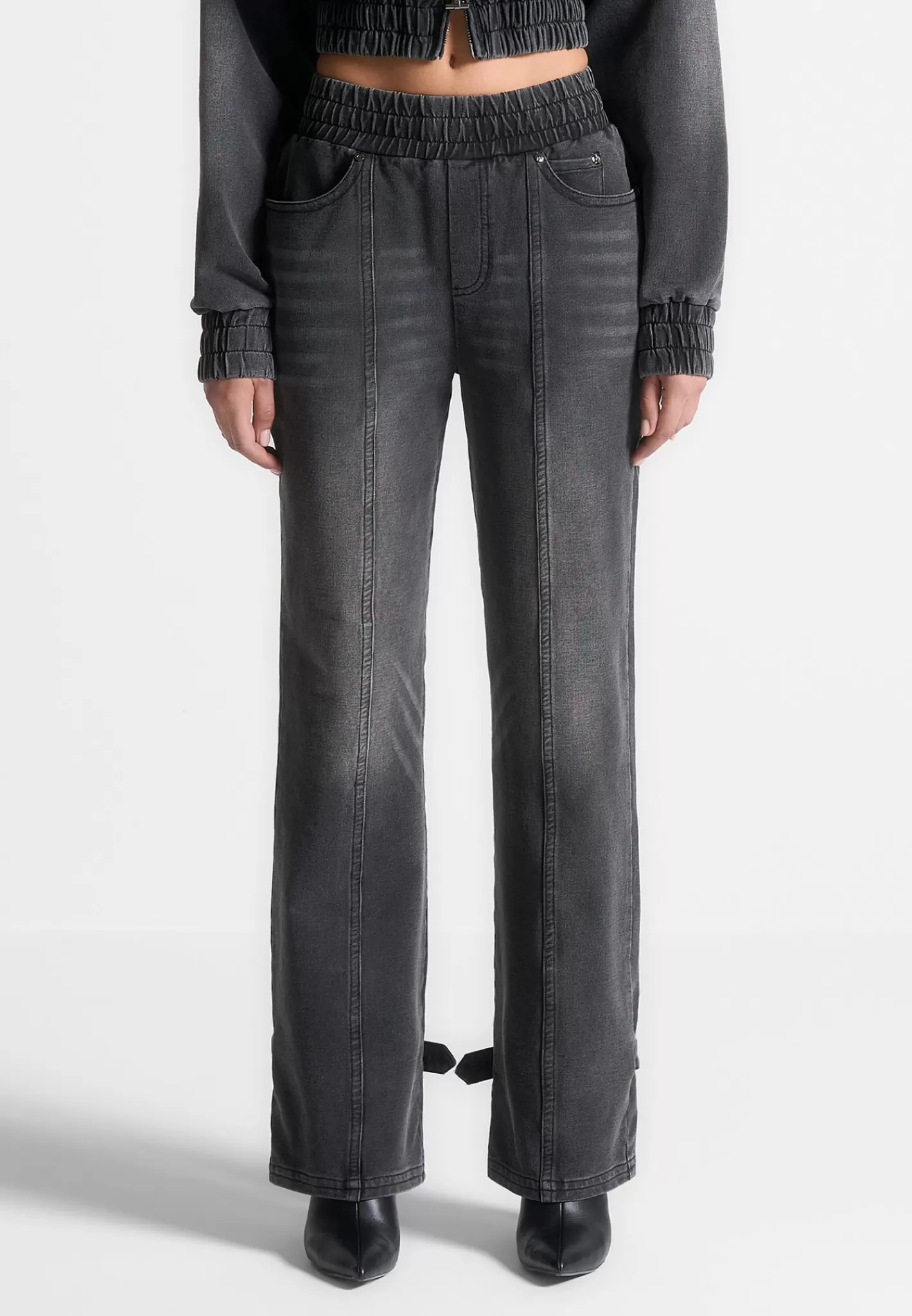 Washed Denim Jersey Joggers - Washed Black-Manière De Voir Cheap