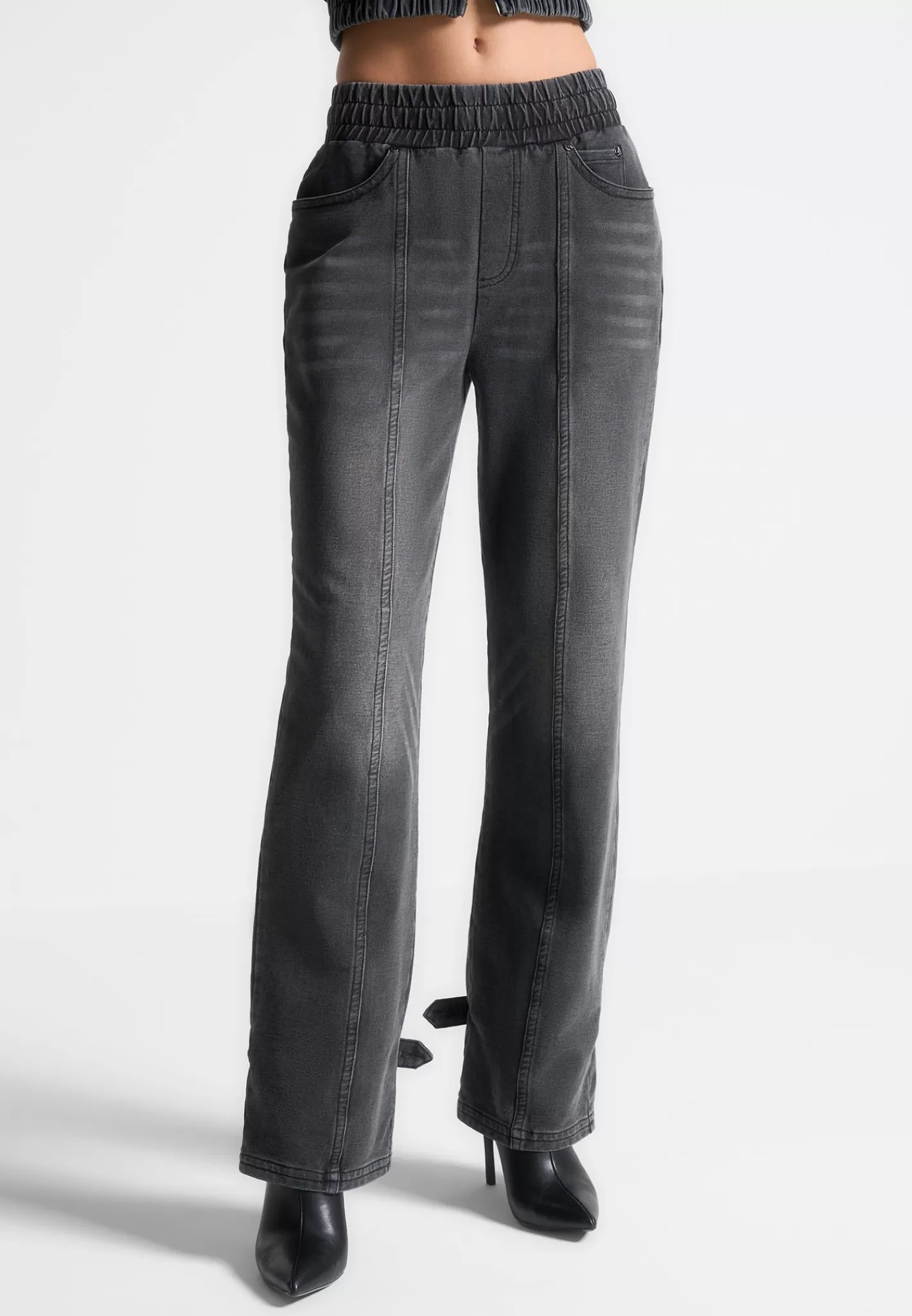 Washed Denim Jersey Joggers - Washed Black-Manière De Voir Cheap