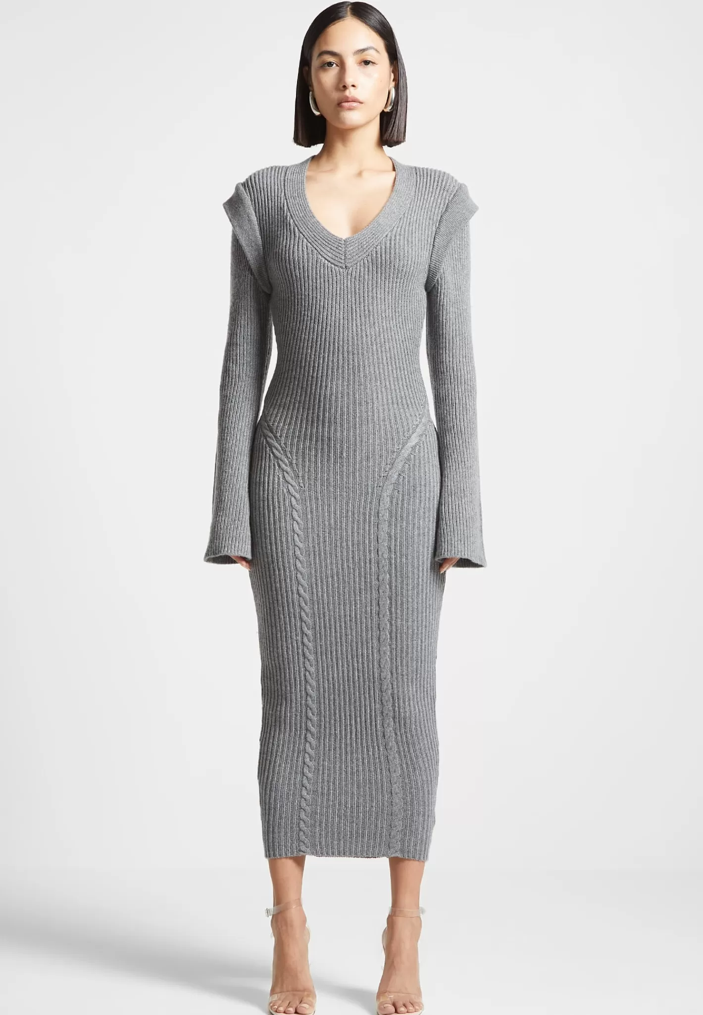Wide Shoulder Knitted Midaxi Dress - -Manière De Voir Hot