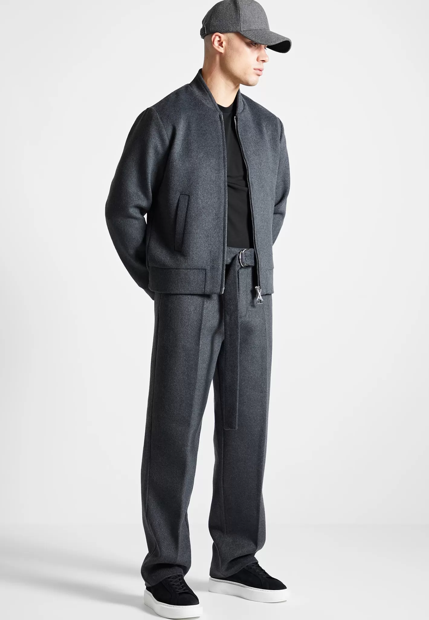 Wool Blend Marl Bomber Jacket - Charcoal Grey-Manière De Voir Cheap