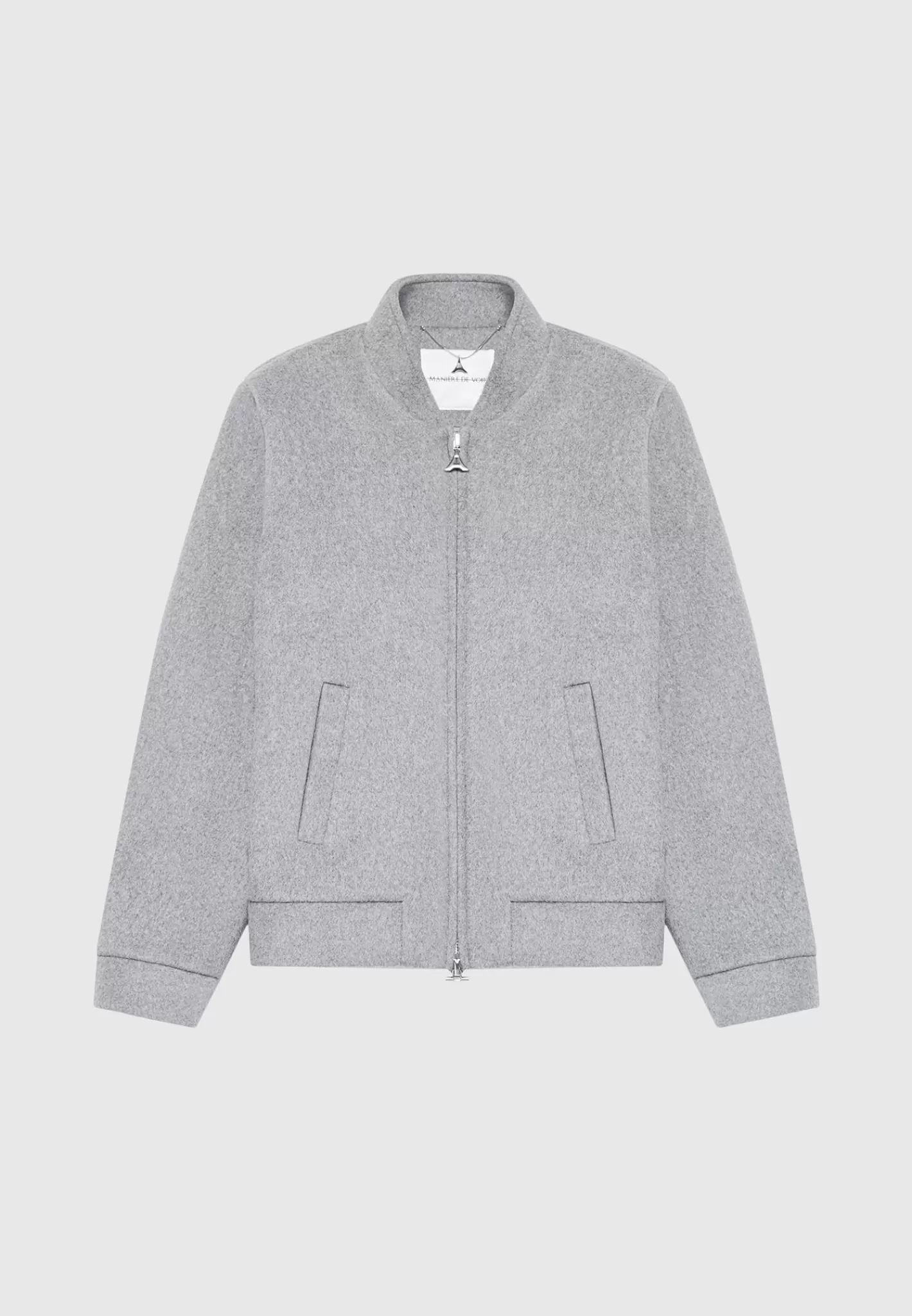 Wool Blend Marl Bomber Jacket - Light Grey-Manière De Voir Cheap