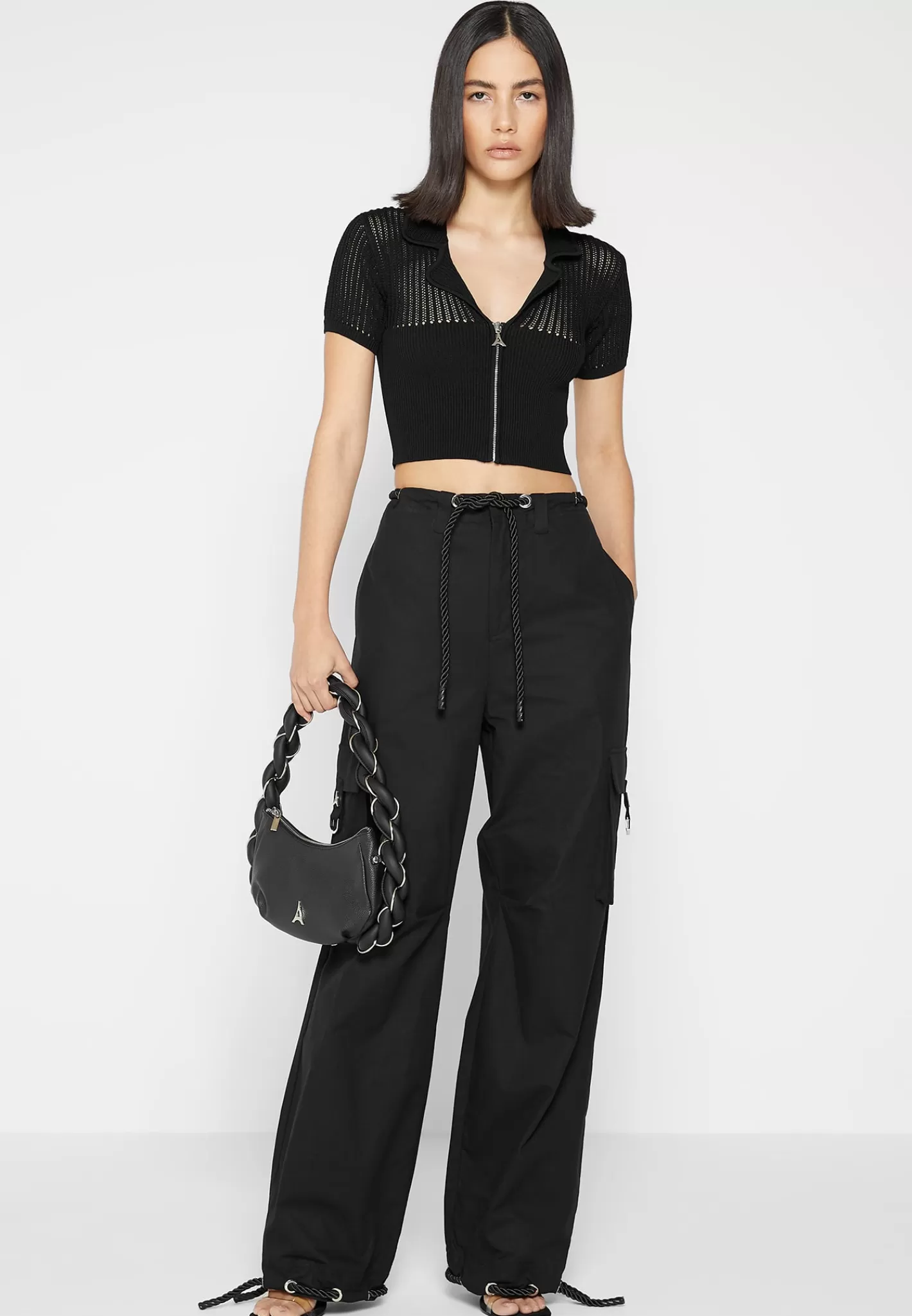 Zip Front Knitted Crop Top - -Manière De Voir Hot