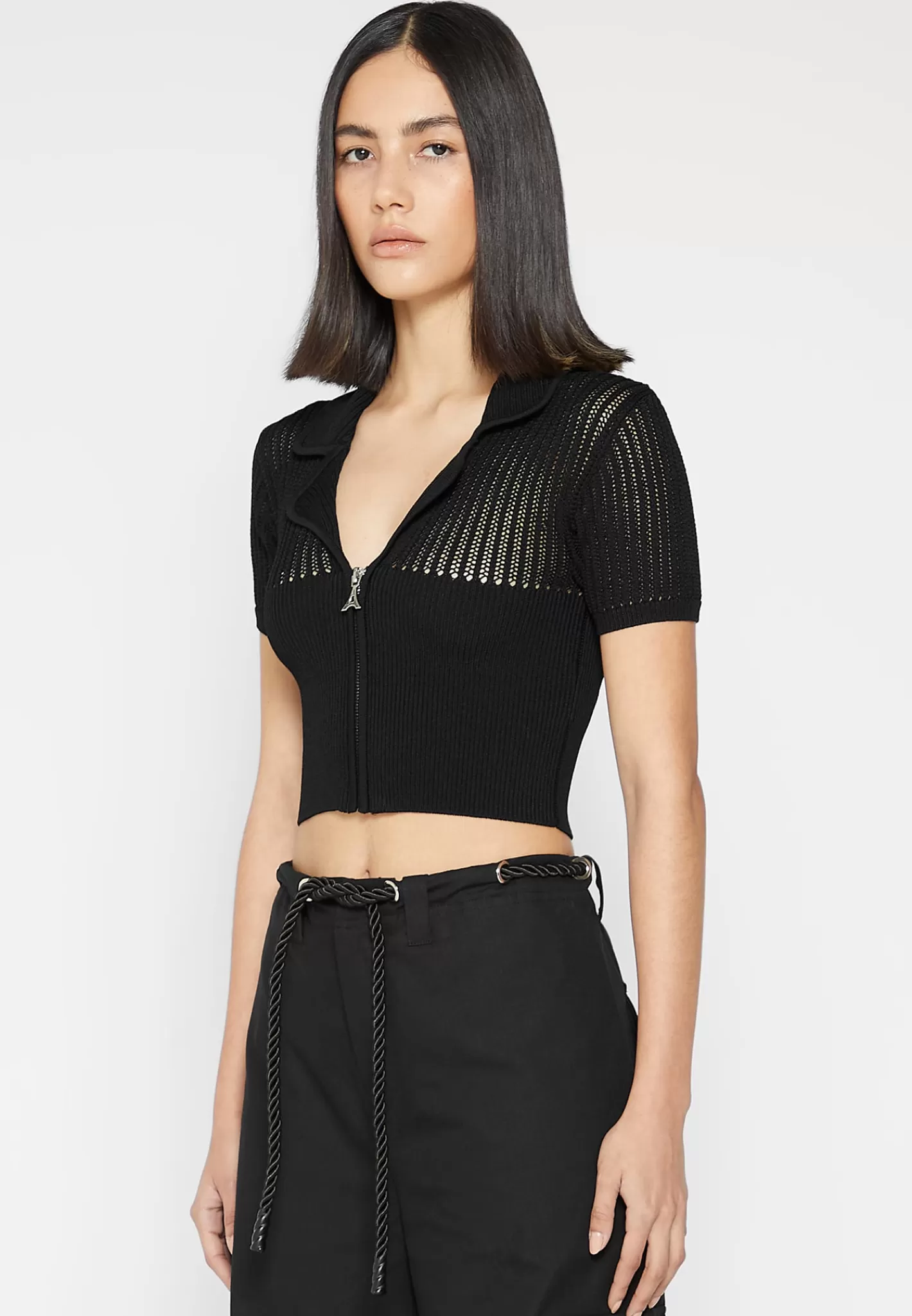 Zip Front Knitted Crop Top - -Manière De Voir Hot